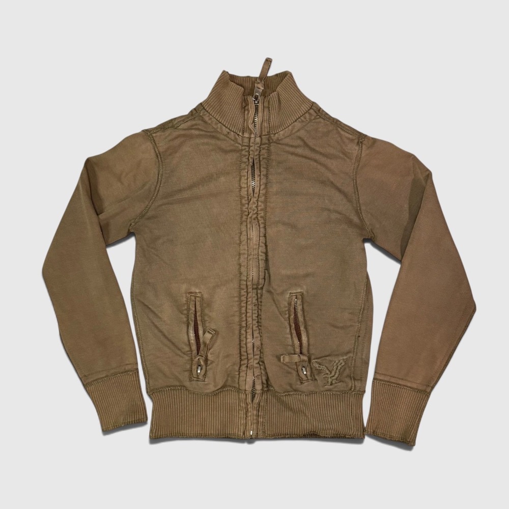 Vintage Y2K American Eagle Distressed Bomber Jacket - Men's - XS - Brown